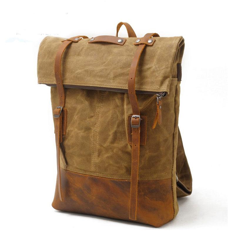 Cool Waxed Canvas Leather Men's Backpack - Durable Travel & School Bag