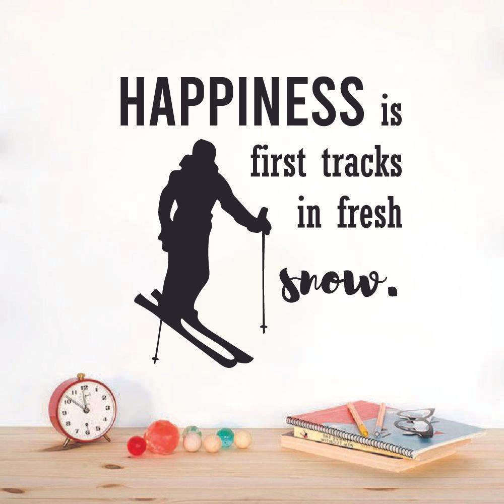 Skiing Quotes Vinyl Wall Sticker Art Wall Decal - Happiness is First Tracks Skiing Ski Motivation Quote