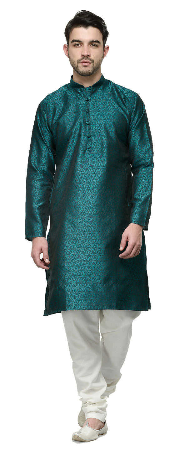 Men's Jacquard Silk Kurta Pajama - Traditional Indian Clothing (Green)