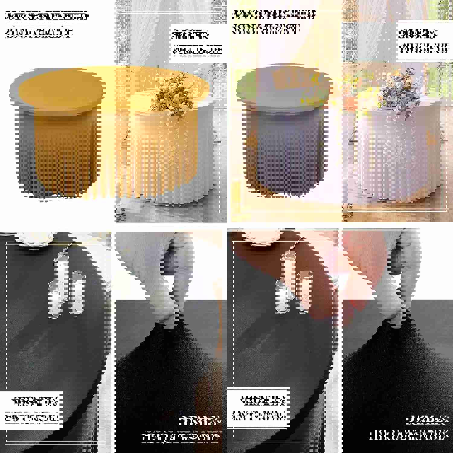 Ivory Wavy Spandex Fitted Round 1-Piece Tablecloth Table Skirt - 5ft