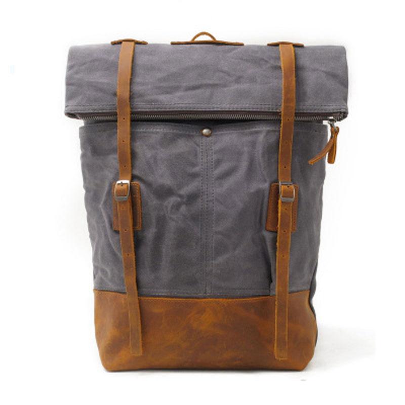 Cool Waxed Canvas Leather Men's Backpack - Durable Travel & School Bag