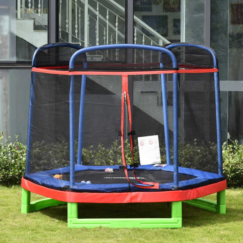 Outsunny 7FT Kids Trampoline with Safety Net - Durable Indoor/Outdoor Bouncer for Fun Exercise