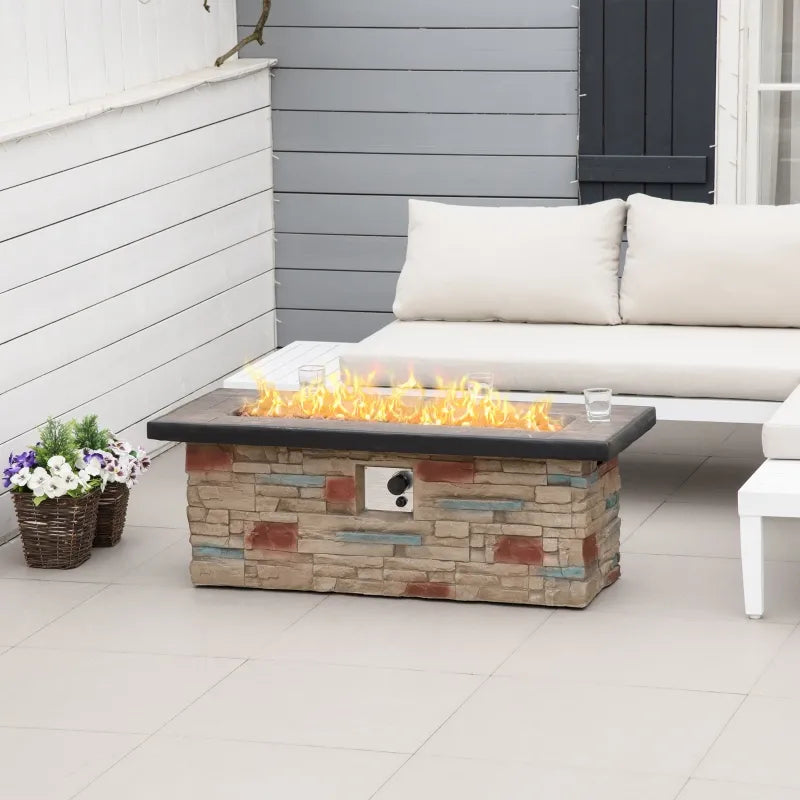 Outsunny 48 Inch Outdoor Propane Gas Fire Pit Table with Auto-Ignition and Rain Cover