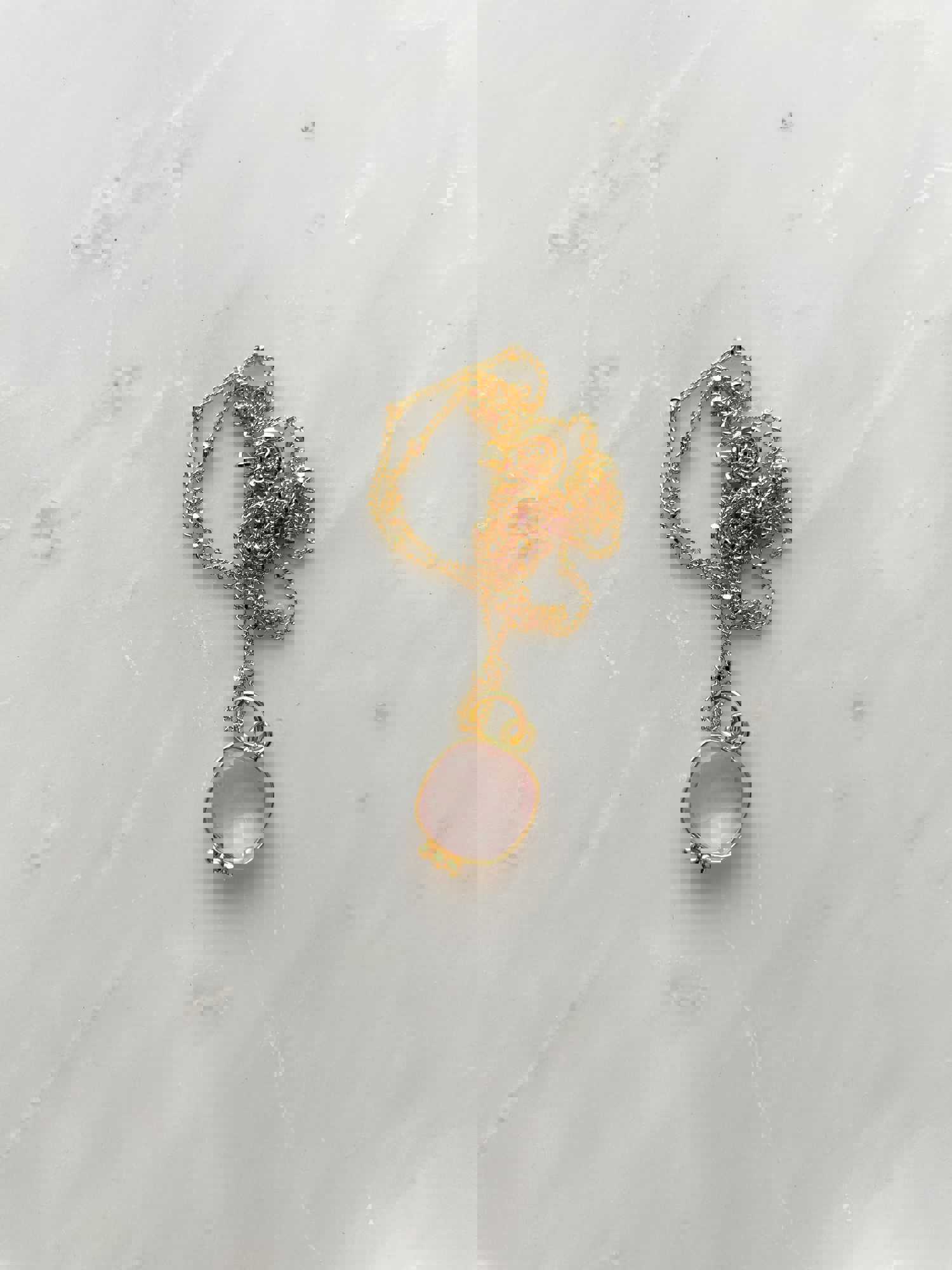 Squared Pink Quartz Pendant - Sterling Silver or 24K Gold Plated