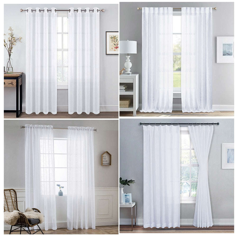 1 Pair Sheer Linen Textured Look Drapes for Sliding Doors and Windows