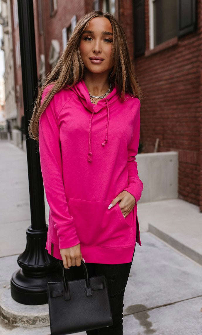 Ampersand Avenue Sideslit Hoodie - BARBIECORE Hot Pink (CURVY Option)