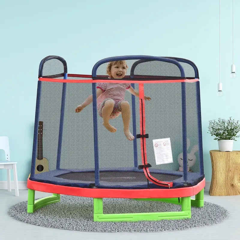 Outsunny 7FT Kids Trampoline with Safety Net - Durable Indoor/Outdoor Bouncer for Fun Exercise