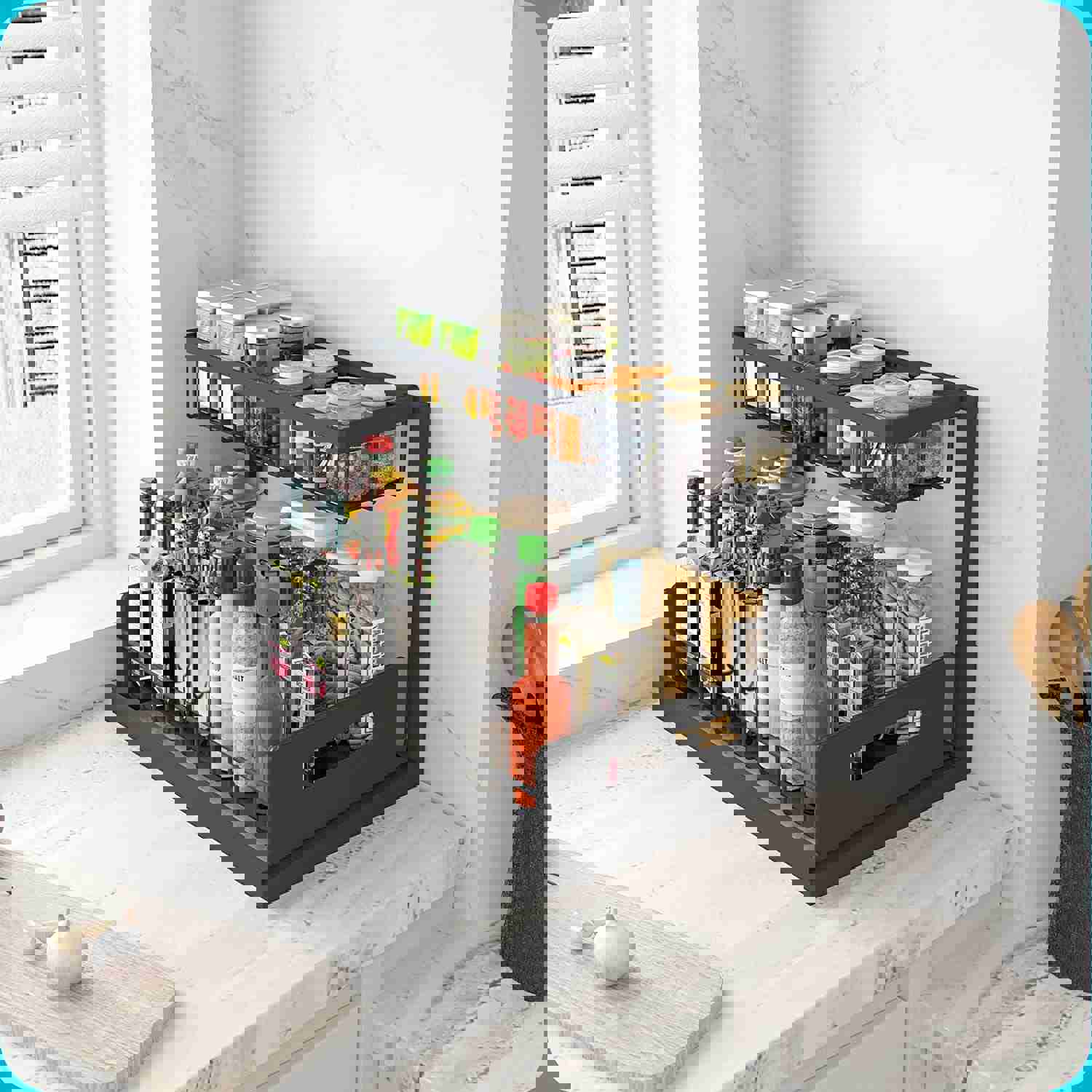 2 Pack Under Sink Organizer and Storage, Pull Out Cabinet Organizer Slide Out Sink Shelf for Kitchen Bathroom