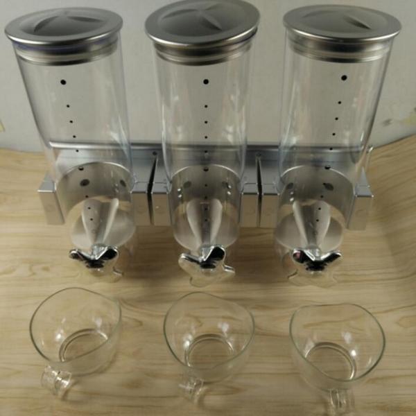 Wall Mounted Triple Cereal Dispenser Dry Food Storage Container - Silver