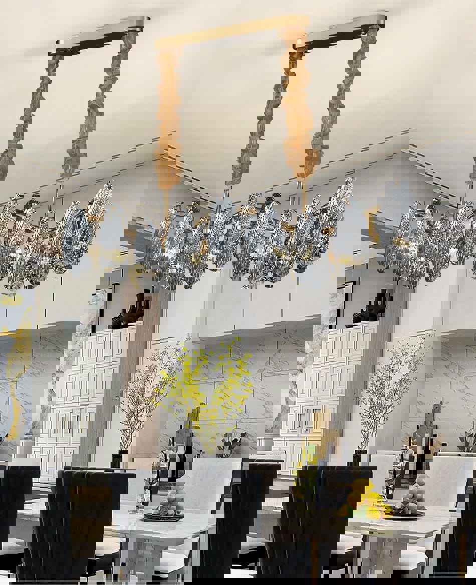 MIRODEMI® Smoke Gray/White Glass Rectangle Modern Chandelier for Kitchen Island