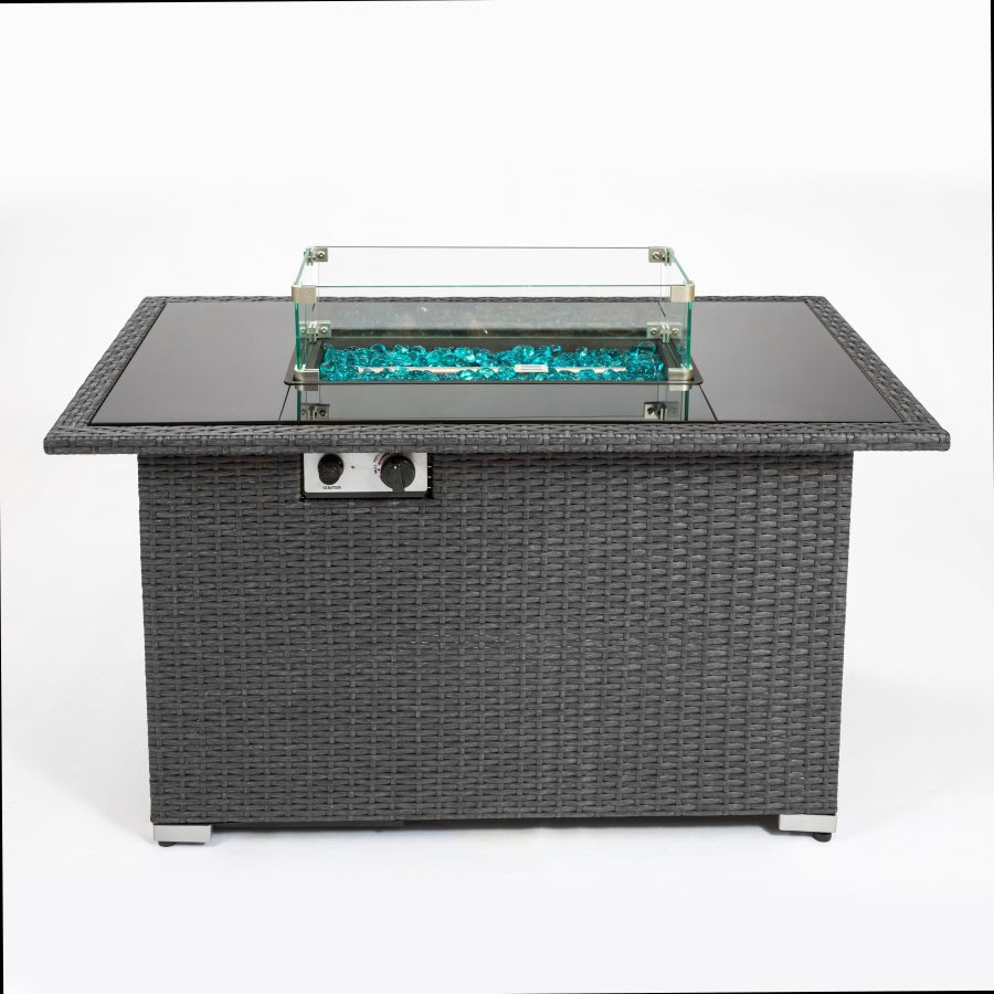 MIRODEMI® Outdoor 44 Black Rectangle Fire Pit Table with Tempered Glass Tabletop