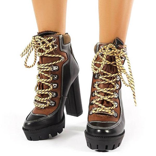 Corashoes Block Lace-Up Heeled Chunky Hiker Ankle Boots
