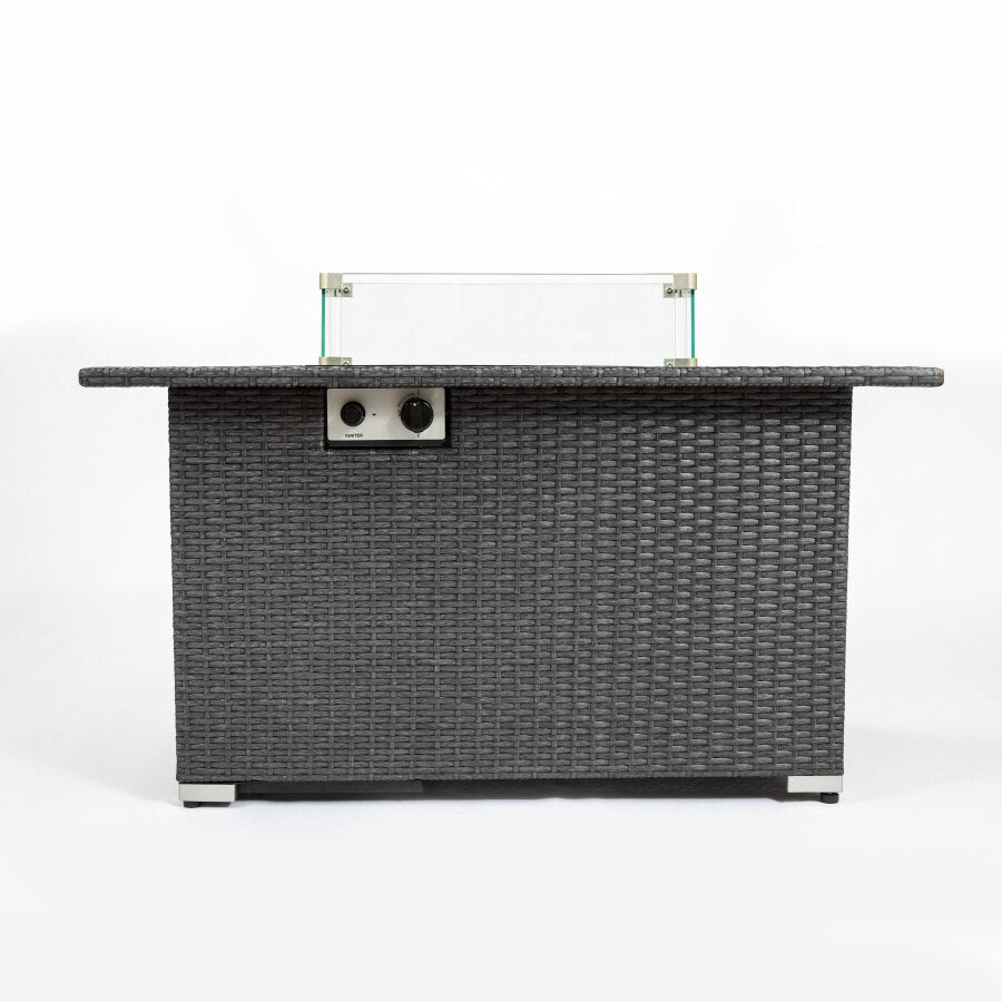 MIRODEMI® Outdoor 44 Black Rectangle Fire Pit Table with Tempered Glass Tabletop