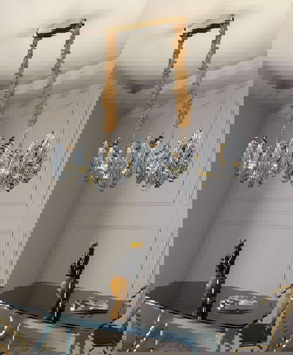 MIRODEMI® Smoke Gray/White Glass Rectangle Modern Chandelier for Kitchen Island