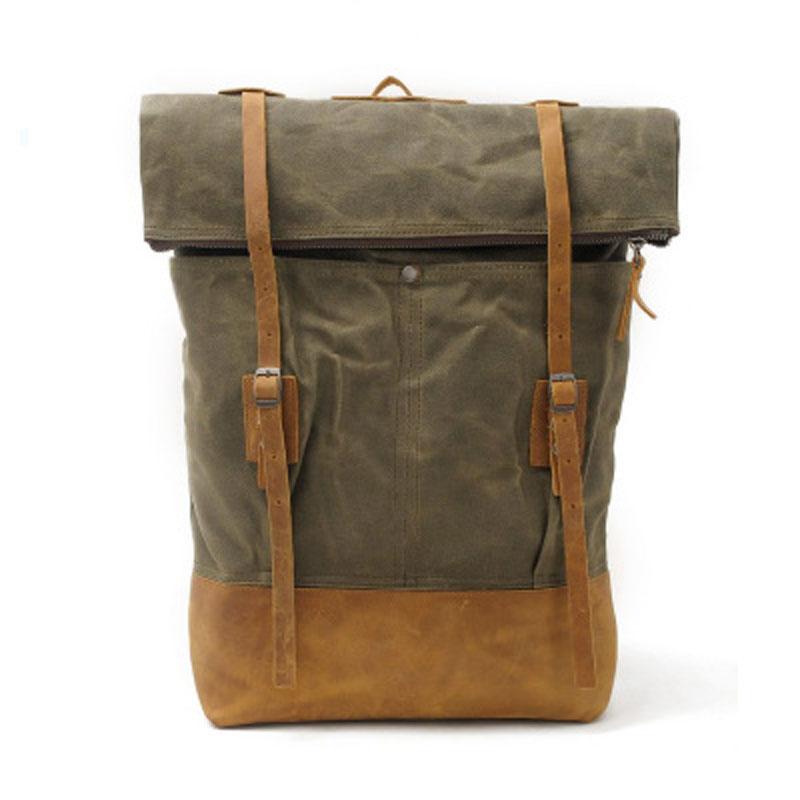 Cool Waxed Canvas Leather Men's Backpack - Durable Travel & School Bag