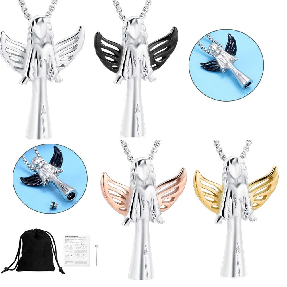 Angel Cube Urn Necklace - Stainless Steel Cremation Ashes Pendant for Women and Pets