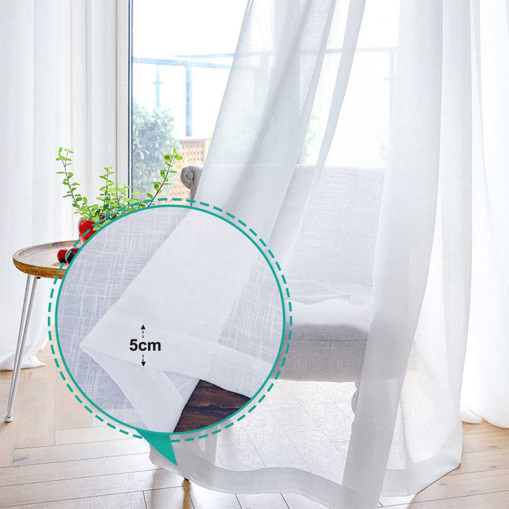 1 Pair Sheer Linen Textured Look Drapes for Sliding Doors and Windows