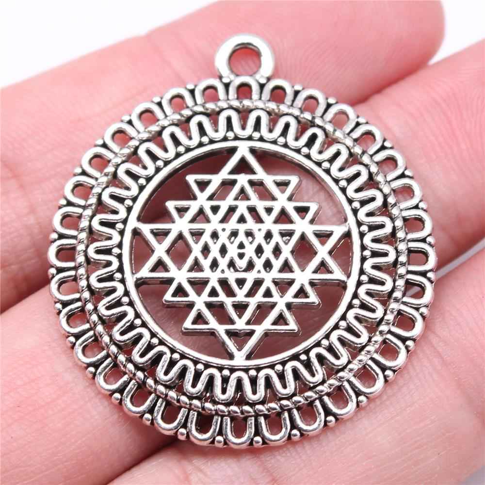 WYSIWYG 5pcs Flower Of Life Charms for DIY Jewelry Making - Antique Silver Alloy Pendants