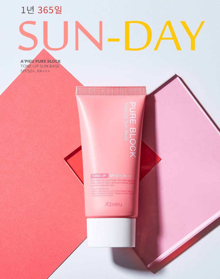APIEU Pure Block Tone up Sun Base SPF50+/PA+++ 50ml - Pink Makeup Enhancer & Long-Lasting Protection