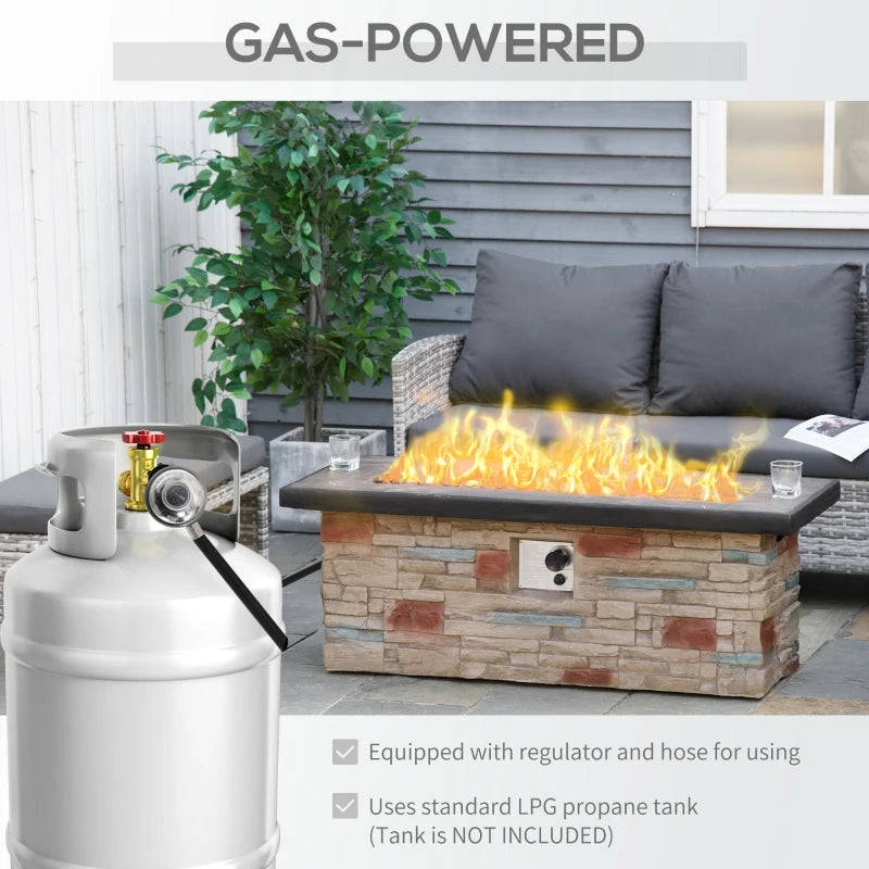 Outsunny 48 Inch Outdoor Propane Gas Fire Pit Table with Auto-Ignition and Rain Cover
