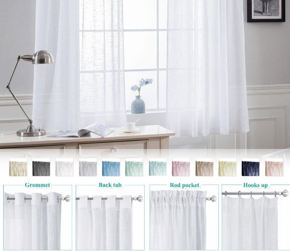 1 Pair Sheer Linen Textured Look Drapes for Sliding Doors and Windows