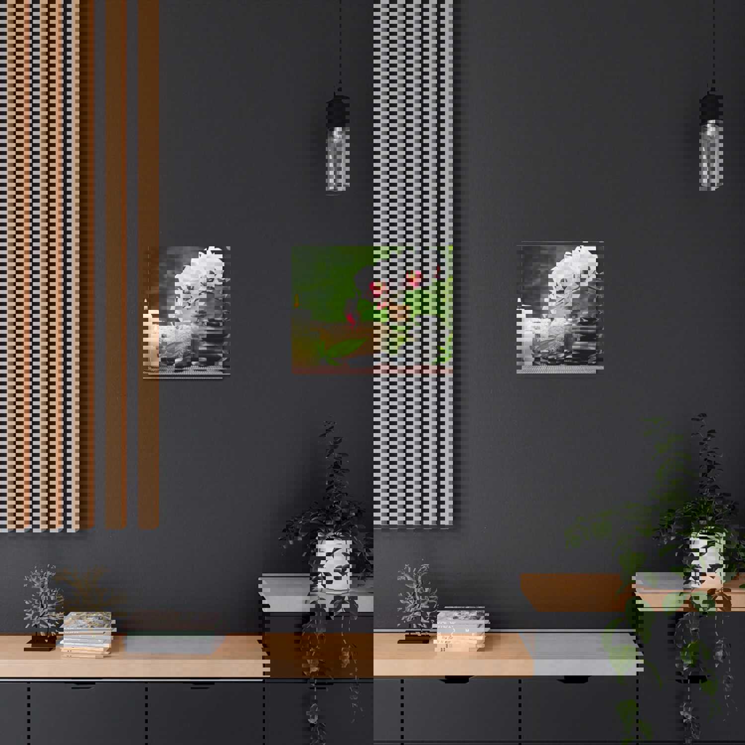 Orchid Flower and Stone Forest Floral Nature Photography Canvas Wall Art for Home Decor