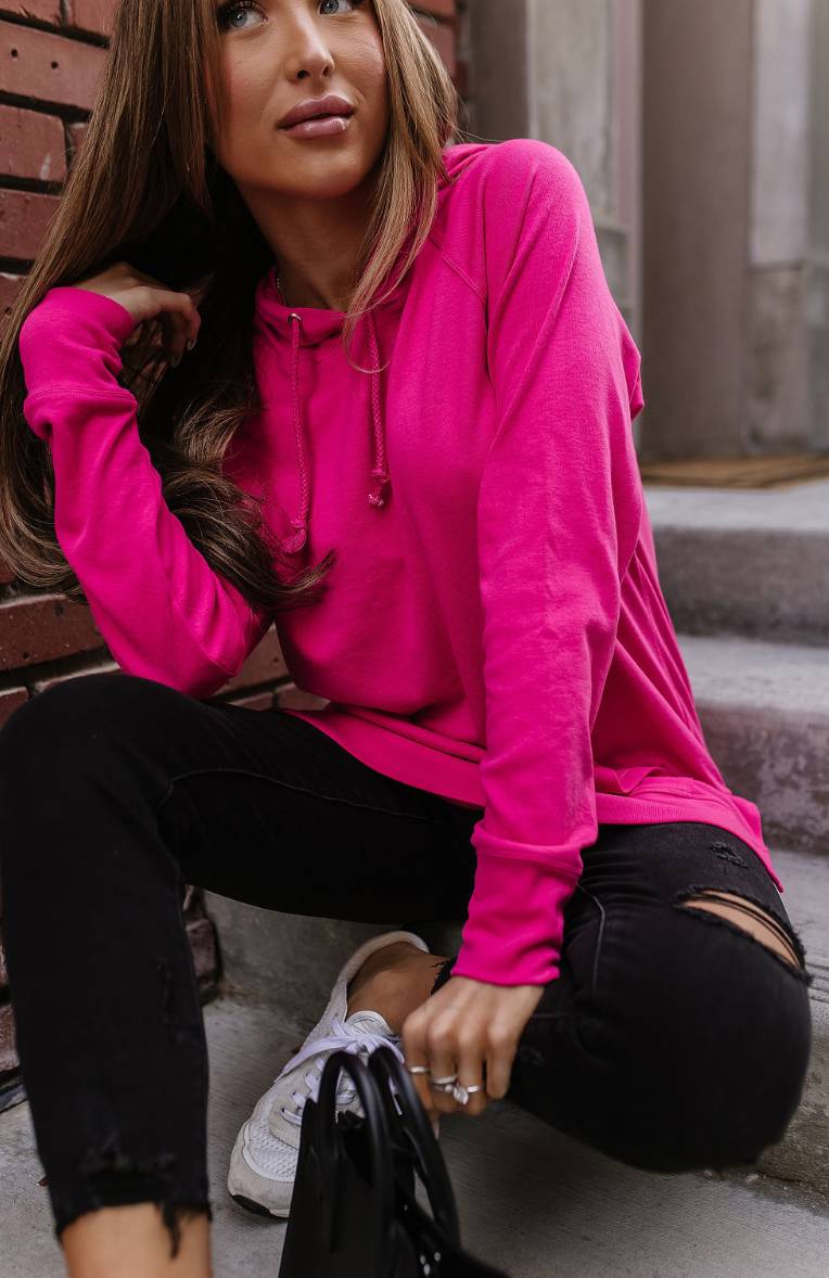 Ampersand Avenue Sideslit Hoodie - BARBIECORE Hot Pink (CURVY Option)