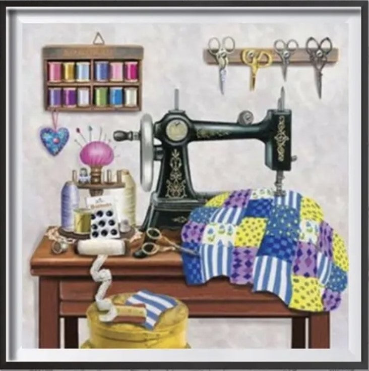 Diamond Painting Kit - Vintage Sewing Machine Floral Design for Beginners and Experts