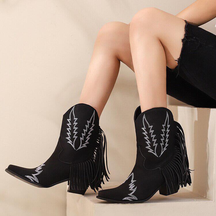Disco Cowgirl Fringe Ankle Boots - Stylish Western Faux Leather Boots
