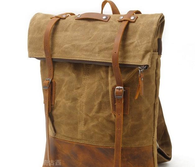Cool Waxed Canvas Leather Men's Backpack - Durable Travel & School Bag