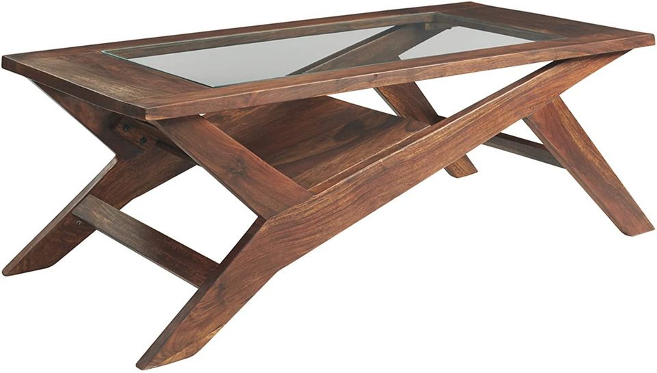 48 D Rectangular Wood Cocktail Table with Warm Brown Finish