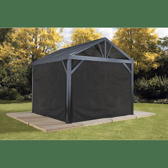Sojag South Beach Gazebo Summer Curtains, 12 ft. x 12 ft., Black - 4 Panels with Hooks
