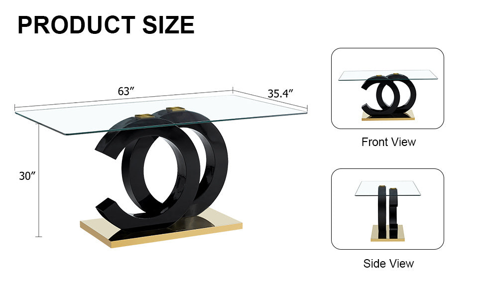 Large Modern Minimalist Rectangular Glass Dining Table for 6-8 People