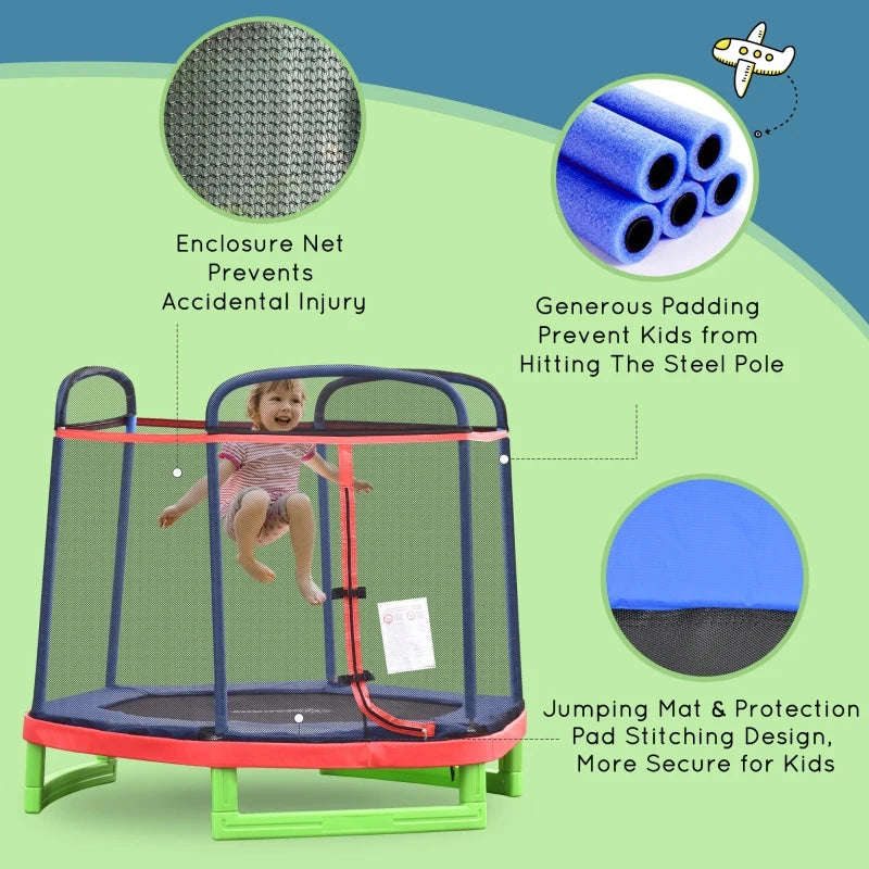 Outsunny 7FT Kids Trampoline with Safety Net - Durable Indoor/Outdoor Bouncer for Fun Exercise