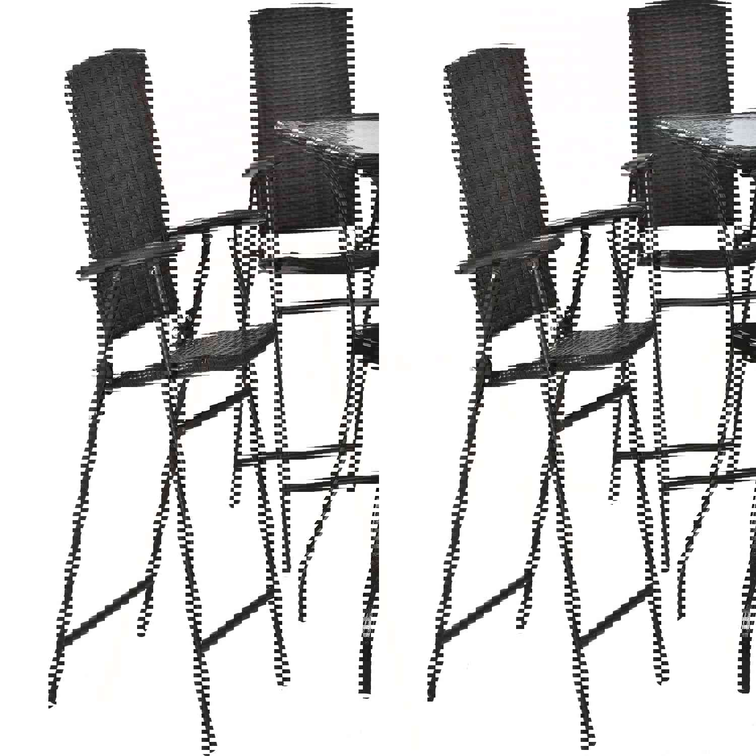 TOPMAX Outdoor Patio PE Wicker 5-Piece Counter Height Dining Table Set with Umbrella Hole and 4 Foldable Chairs, Brown