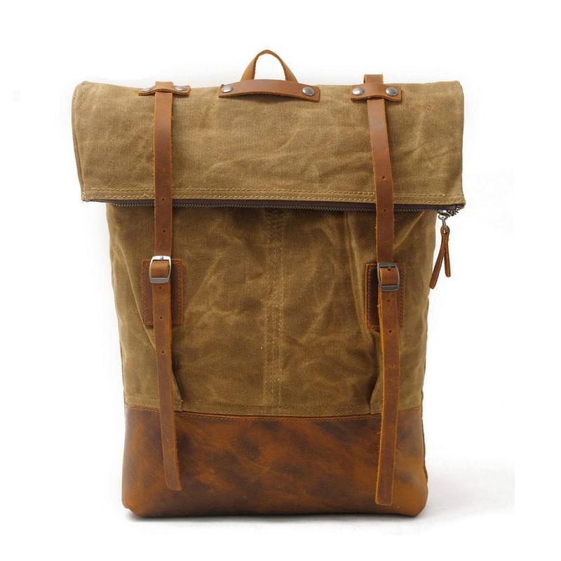 Cool Waxed Canvas Leather Men's Backpack - Durable Travel & School Bag