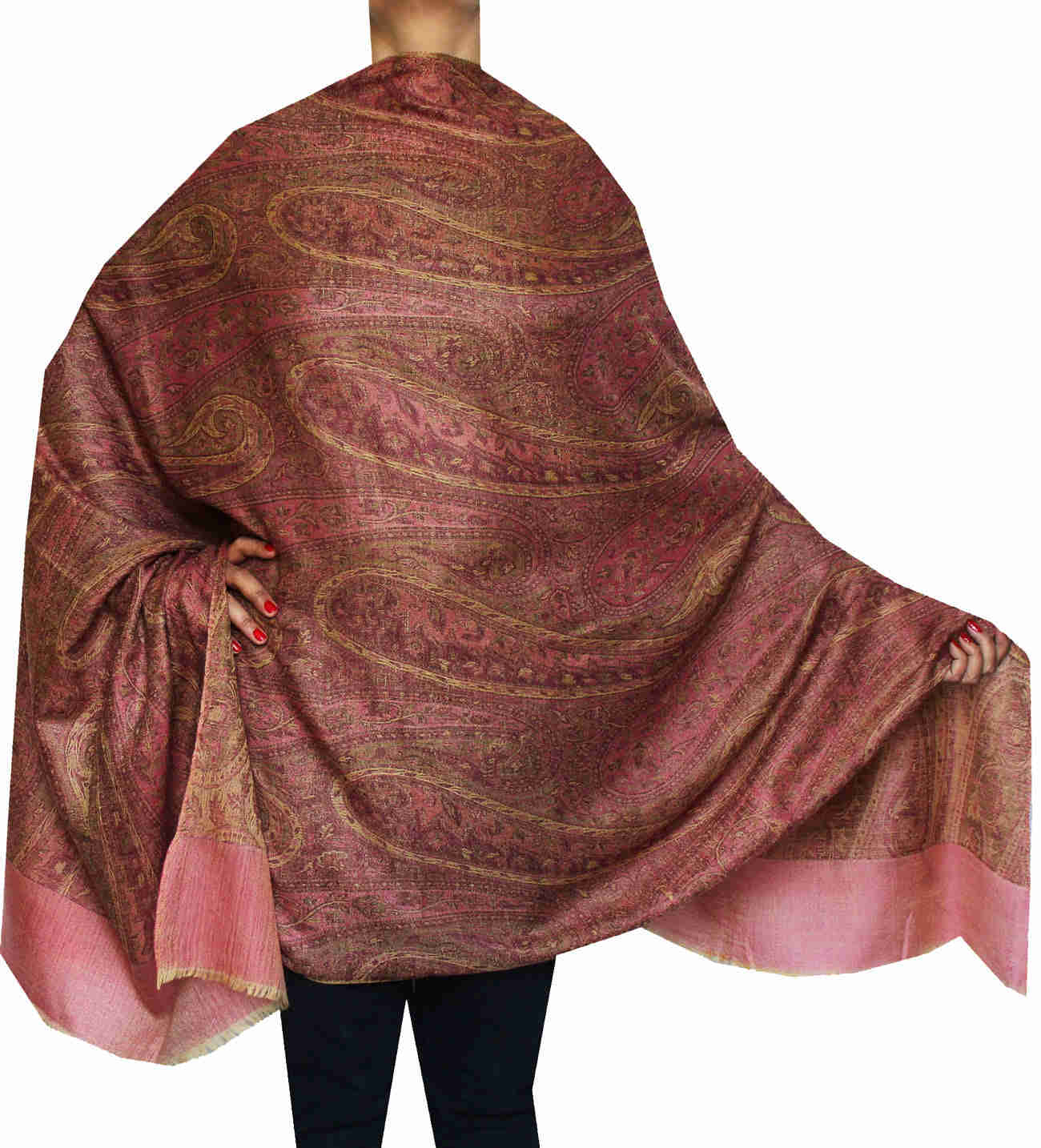 Elegant Jamawar Shawl Scarf - Handwoven Wool Paisley Design for Women (82 x 42 inches)