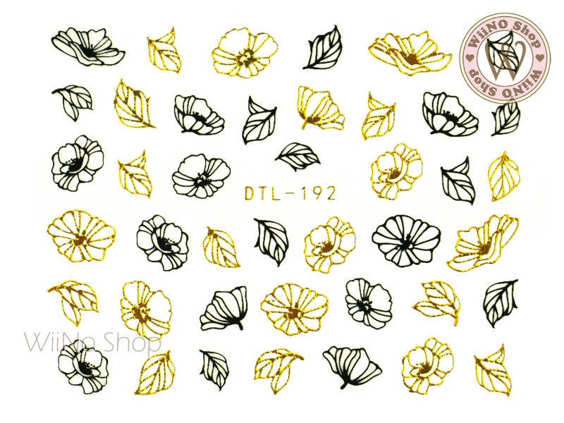 Gold Black Petunia Flower Nail Art Sticker - 1 pc (DTL-192GB)