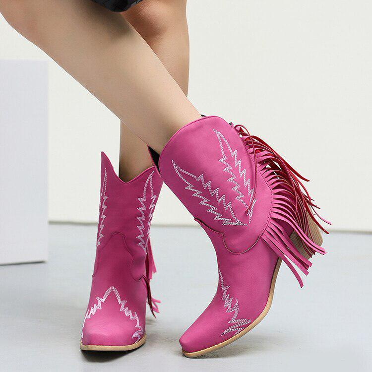 Disco Cowgirl Fringe Ankle Boots - Stylish Western Faux Leather Boots
