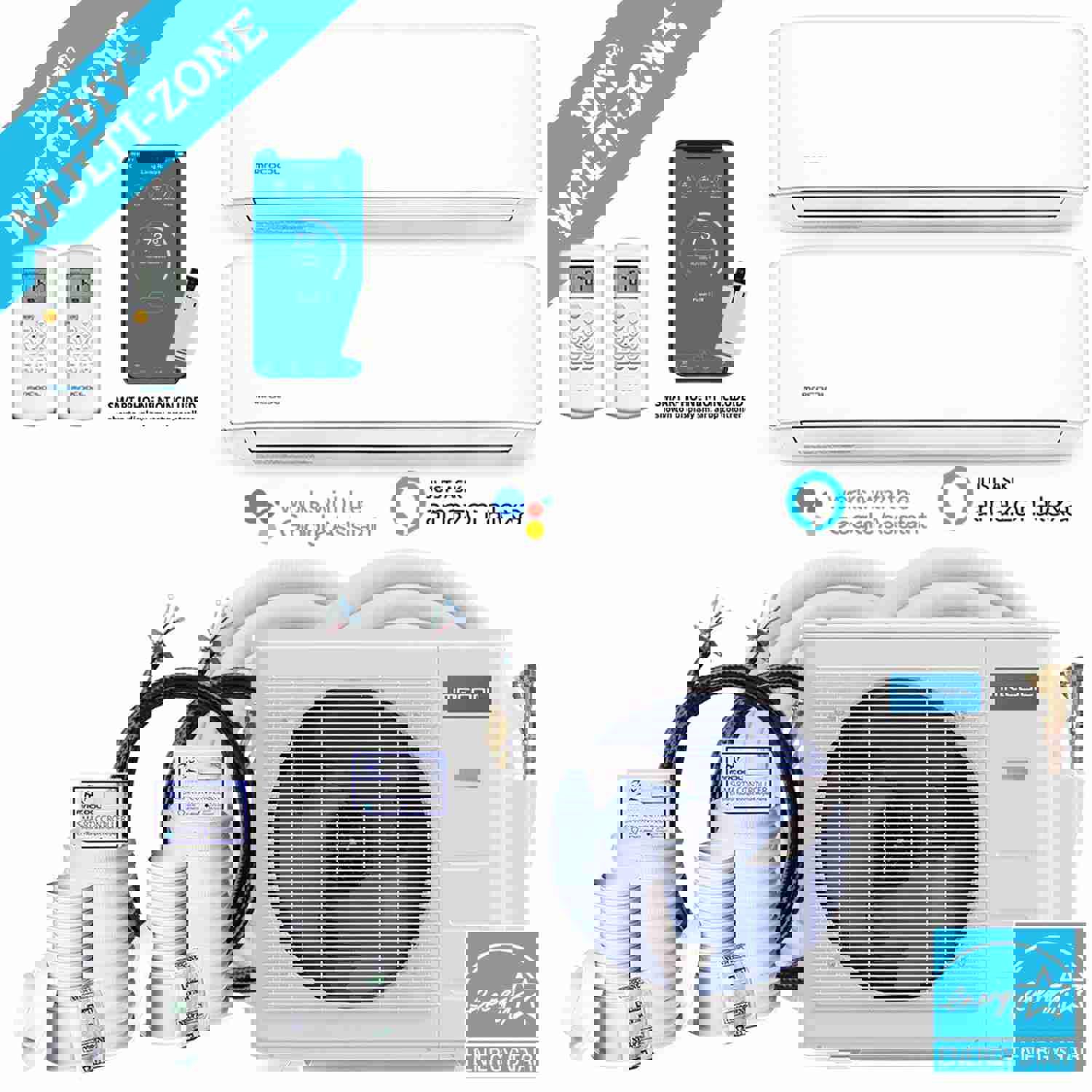 MRCOOL DIY 4th Gen 36K BTU 2-Zone Condenser with 12K&#x2B;24K Handlers, 2 x 16ft Linesets Bundle