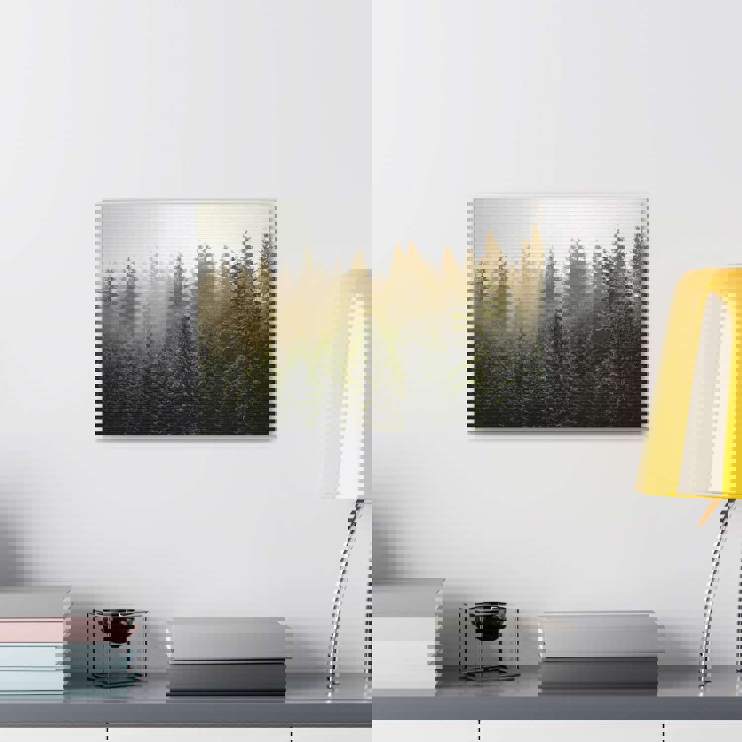 Misty Pine Tree Forest Nature Wilderness Photography Canvas Wall Art for Home Decor