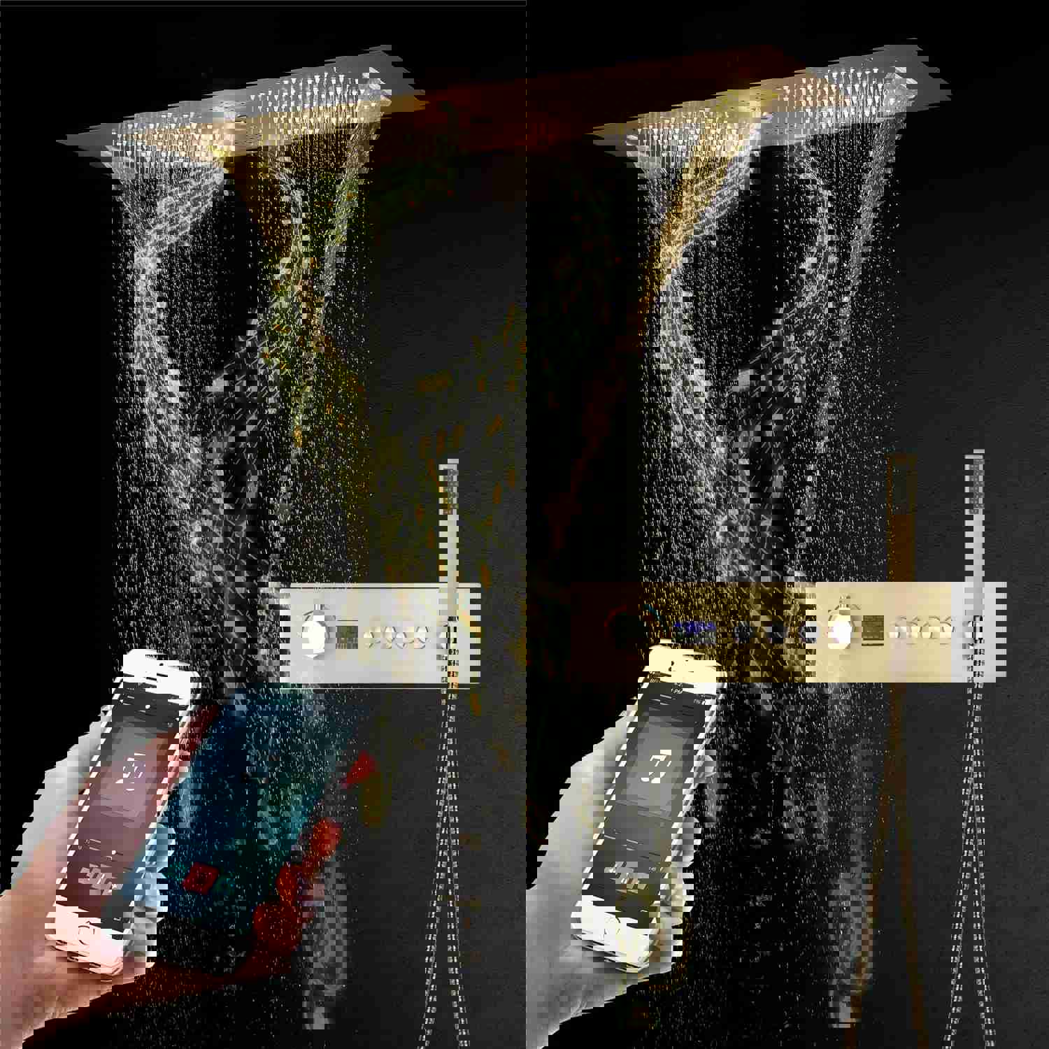 Niagara 36 Complete Luxury Thermostatic LED Music Shower Set with Waterfall Rainfall Water Column Functions