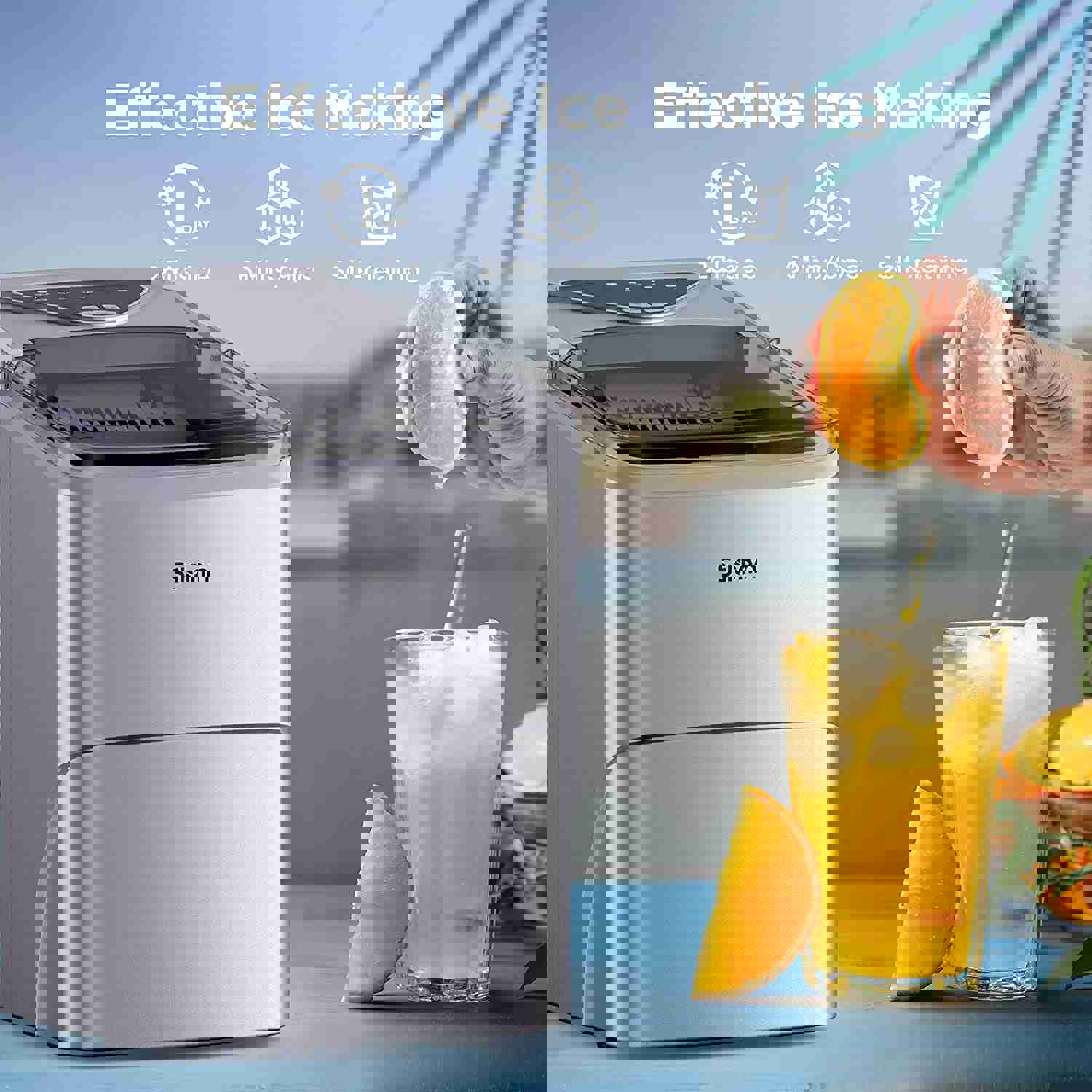 Countertop Ice Maker with Self-Cleaning, 9 Cubes in 6 Mins, 26Lbs/24Hrs, 2 Ice Sizes for Home Kitchen Office Bar Party, Silver