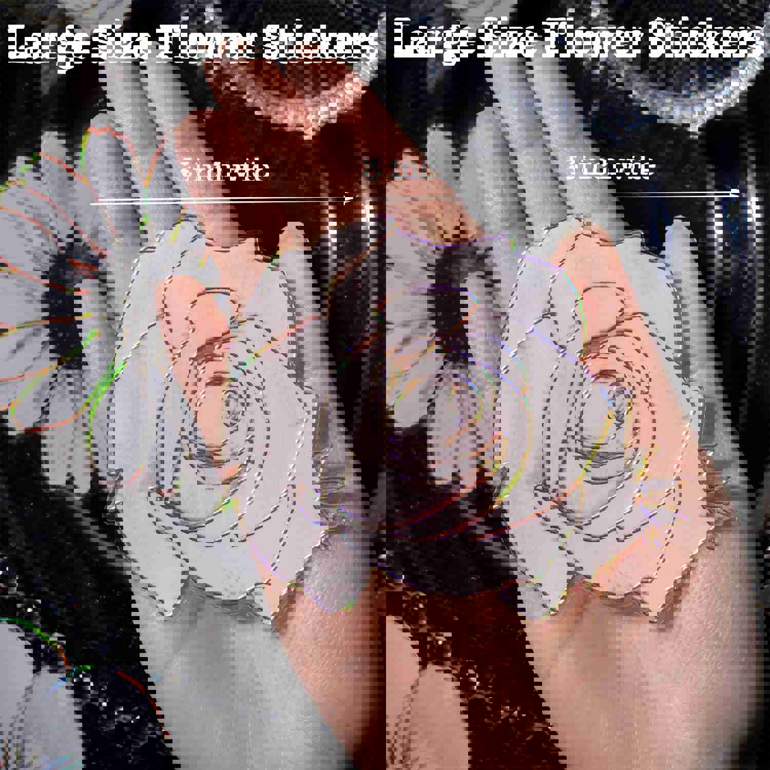 Knaid 120 Pieces Large Size Black and White Flower Stickers with Gold Holographic Outlines