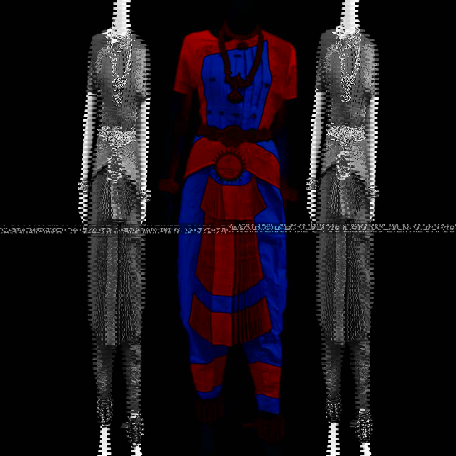 BLUE RED 36 Inch Pant Length Bharatanatyam Copper Zari Dance Costume | Art Silk Dharmavaram Kanchi | Classical Dance Jewelry