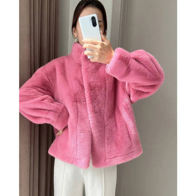 Nukty Golden Mink Cashmere Fur Women's Winter Coat - Korean Style Short Jacket