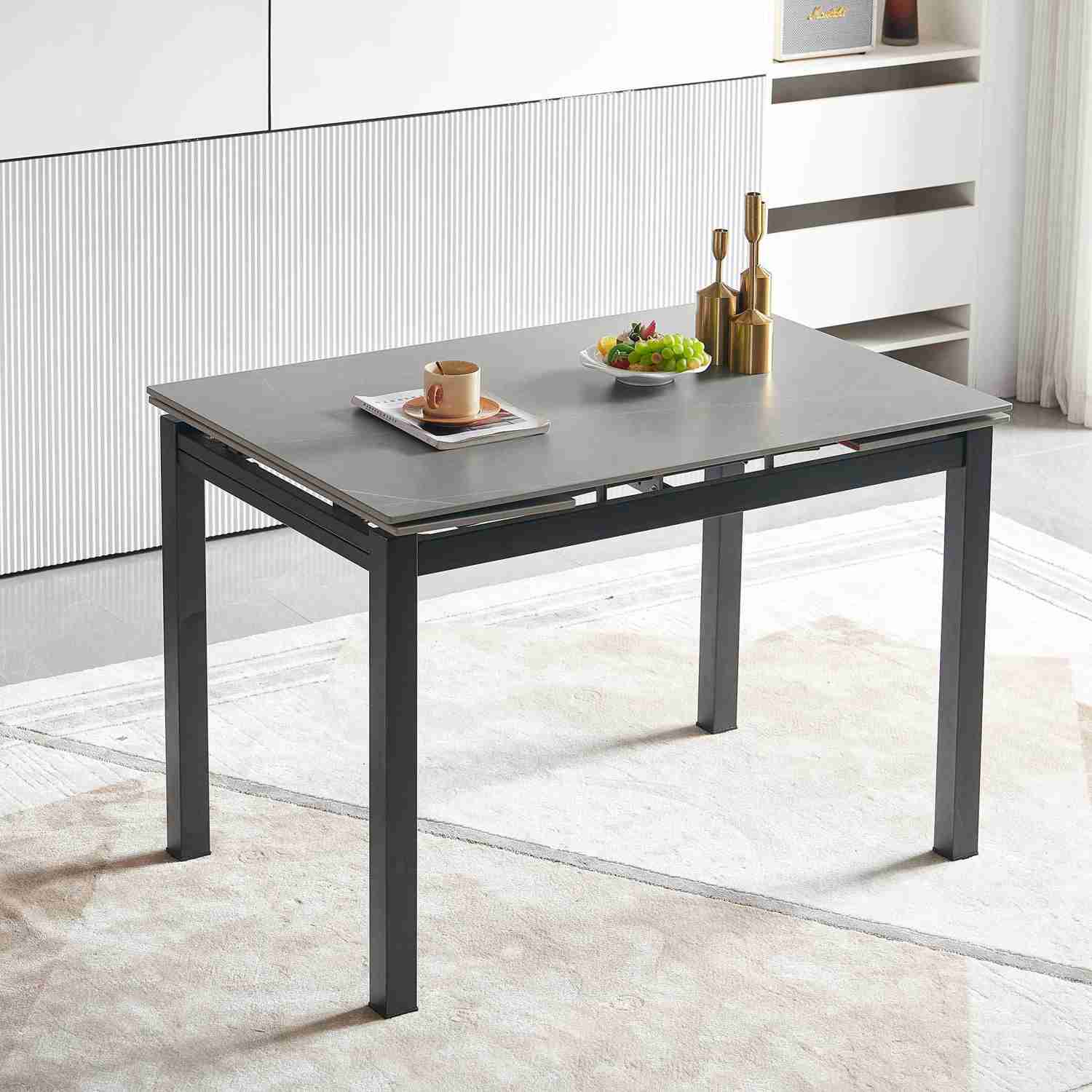 Grey Ceramic Modern Rectangular Expandable Dining Room Table For Space-Saving Kitchen Small Space