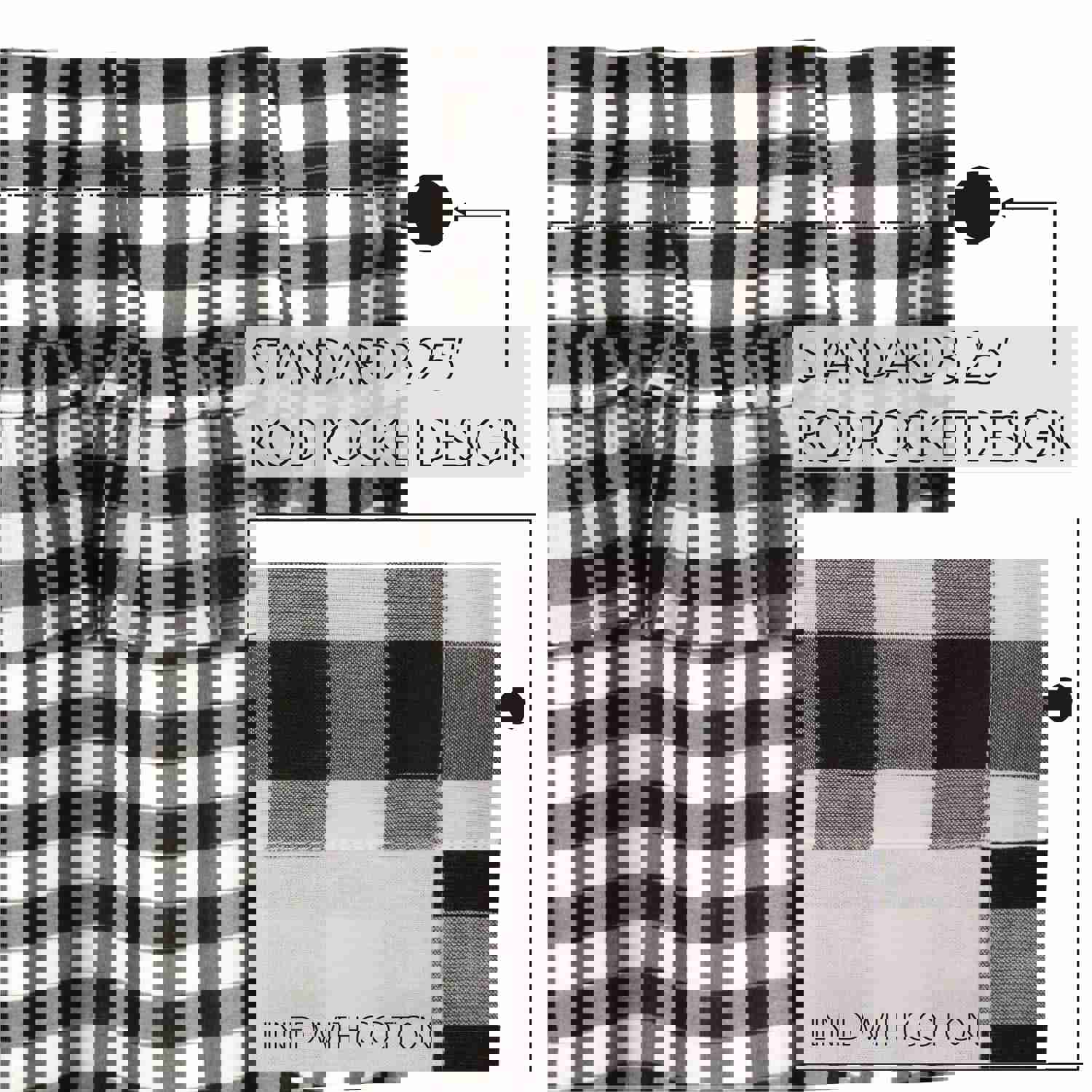 Annie Buffalo Black Check Ruffled Valance 16x72 - Classic Farmhouse Style Window Decoration