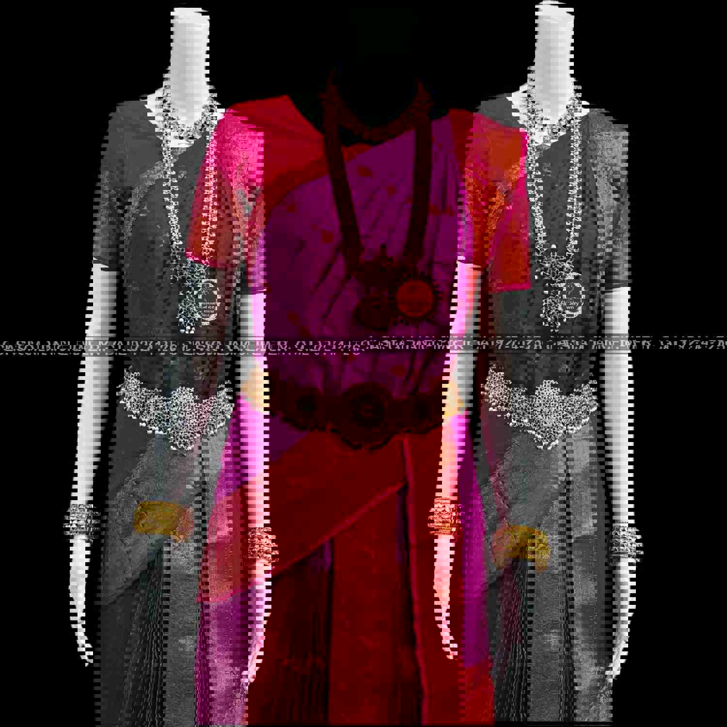 PURPLE PINK 36 inch Kuchipudi Dance Costume | Art Silk Dharmavaram Kanchi | Classical Dance Jewelry