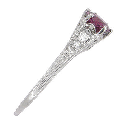 1920s Art Deco Raspberry Rhodolite Garnet and Diamond Filigree Engagement Ring in Platinum